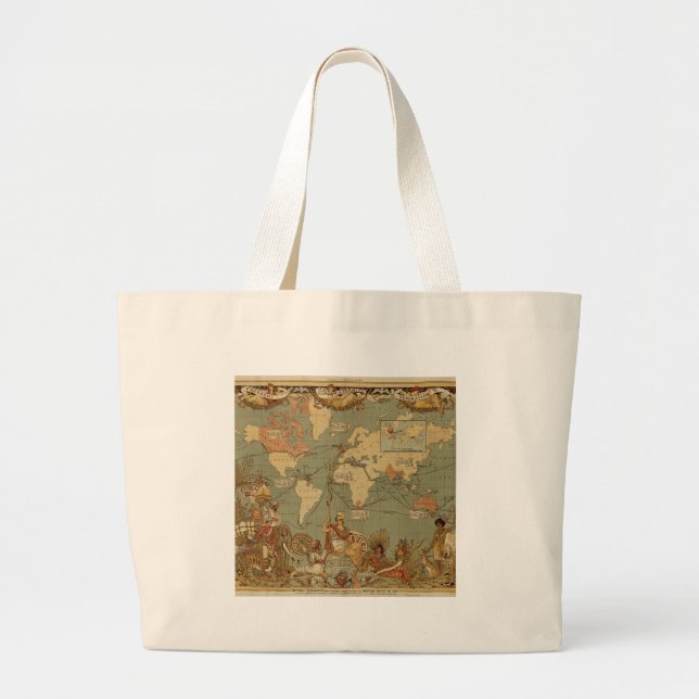 World Map Antique 1886 Illustrated Large Tote Bag (Front)