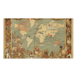 World Map Antique 1886 Illustrated Name Tag