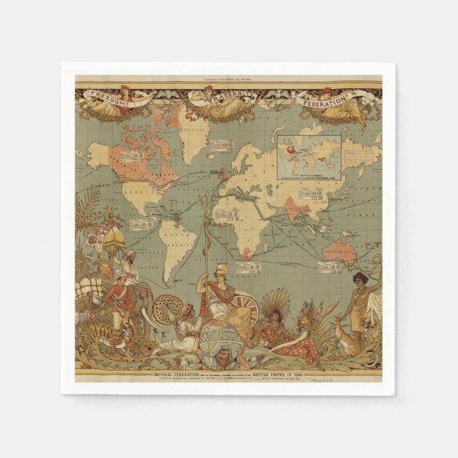 World Map Antique 1886 Illustrated Napkin (Front)