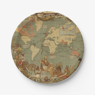 World Map Antique 1886 Illustrated Paper Plate