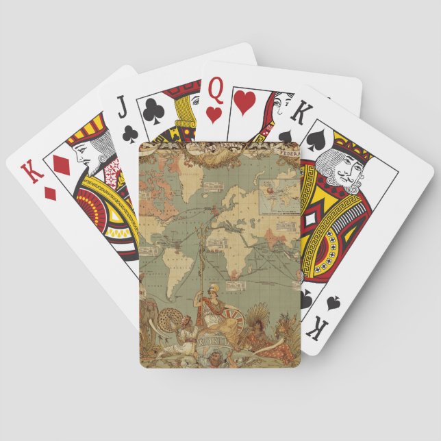 World Map Antique 1886 Illustrated Playing Cards (Back)