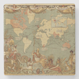 World Map Antique 1886 Illustrated Stone Coaster
