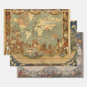 World Map Antique 1886 Illustrated Wrapping Paper Sheet