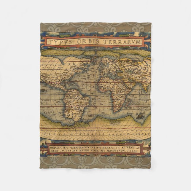 World Map Antique Ortelius Europe Travel Fleece Blanket (Front)