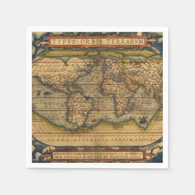 World Map Antique Ortelius Europe Travel Napkin (Front)