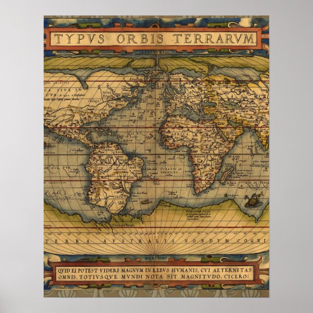 World Map Antique Ortelius Europe Travel Poster (Front)