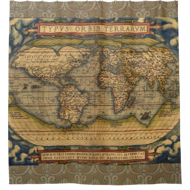 World Map Antique Ortelius Europe Travel Shower Curtain (Front)
