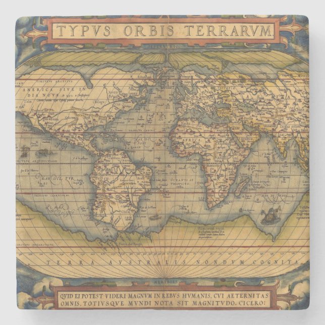 World Map Antique Ortelius Europe Travel Stone Coaster (Front)