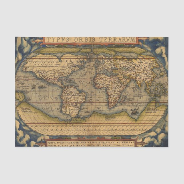 World Map Antique Ortelius Europe Travel Tissue Paper (Front)