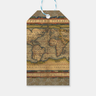 World Map Antique Ortellius Europe Travel Gift Tags