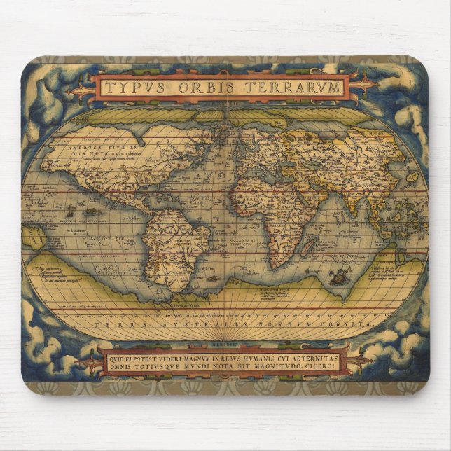 World Map Antique Ortellius Europe Travel Mouse Mat (Front)