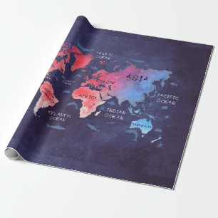 world map art wrapping paper