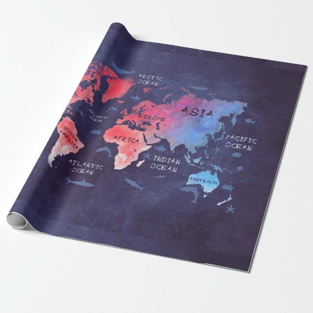 world map art wrapping paper (Unrolled)
