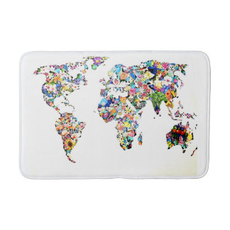 World map bath mat
