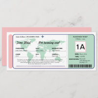 World Map Birthday Boarding Pass Ticket