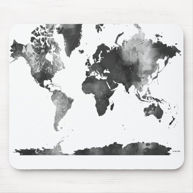 WORLD MAP BLACK and WHITE Mouse Mat (Front)