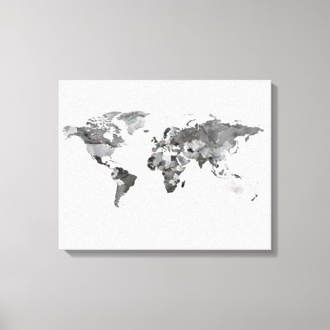 World Map black and white Stretched Canvas Print (Front)