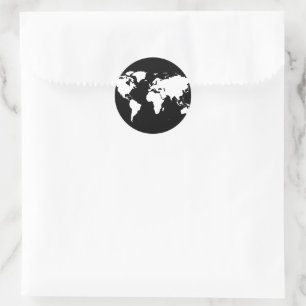 world map black/white classic round sticker