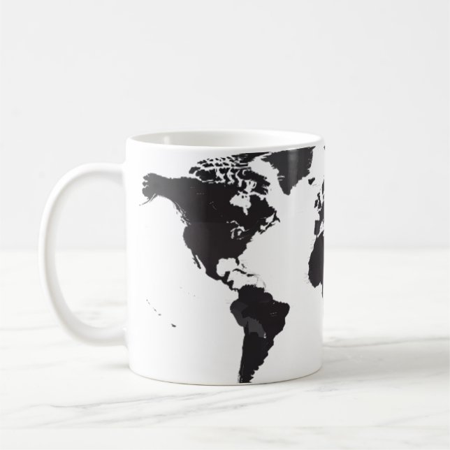 World Map Black & White Coffee Mug (Left)