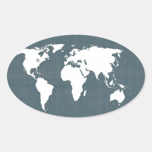World Map . blue and white Oval Sticker