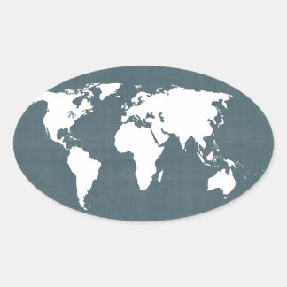 World Map . blue and white Oval Sticker