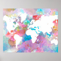 World Map Blue Pink Design 48