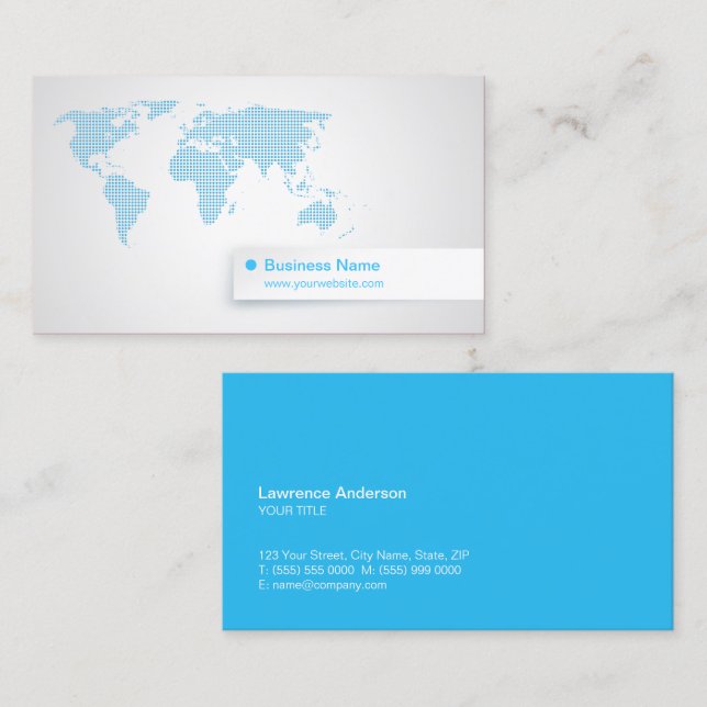 World Map Blue Technology Global Business Card (Front/Back)