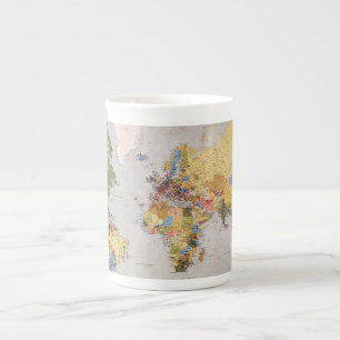 world map bone china mug