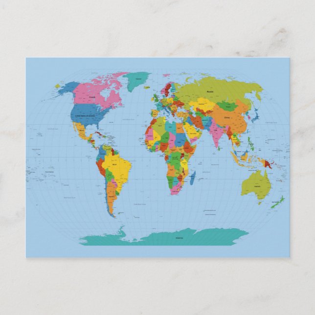 World Map Bright Postcard (Front)