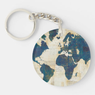 World Map Collage Key Ring