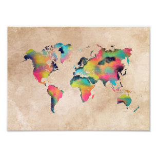 world map color photo print