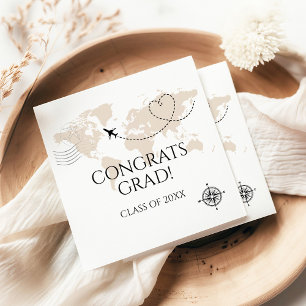 World map congrats grad wanderlust class of napkin
