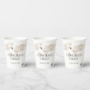 World map congrats grad wanderlust class of paper cups