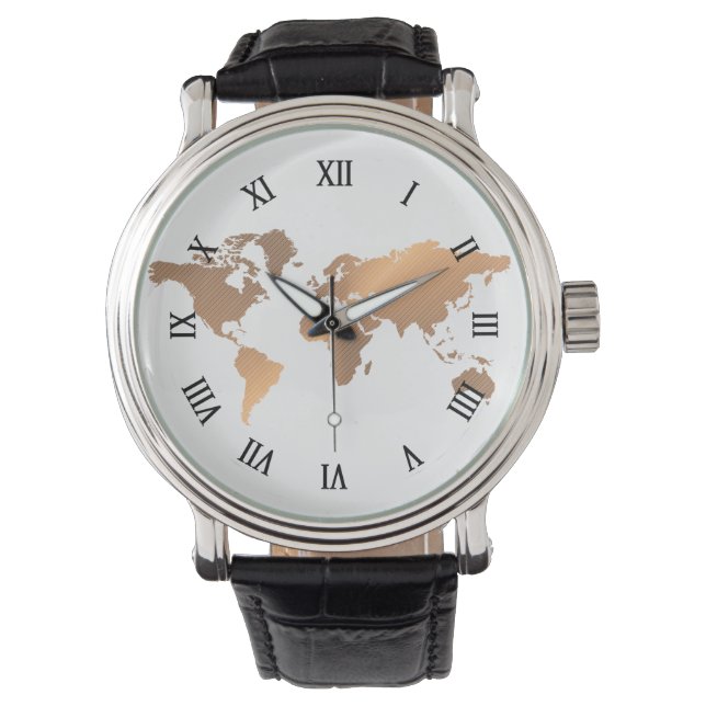 world map copper watch (Front)