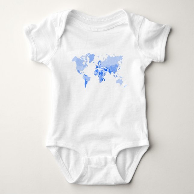 World Map Crumpled Pale Blue Baby Bodysuit (Front)