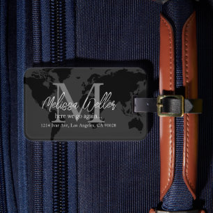 World Map Dark-Grey Traveller Monogram Luggage Tag