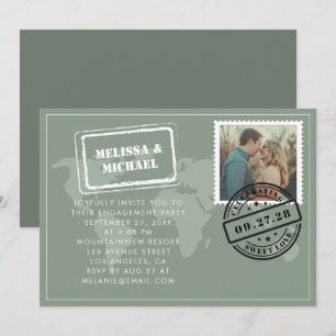 World Map Destination Wedding Engagement Party Invitation