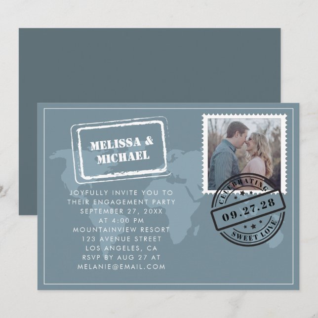 World Map Destination Wedding Engagement Party Invitation (Front/Back)