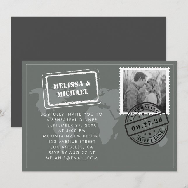 World Map Destination Wedding Rehearsal Dinner Invitation (Front/Back)