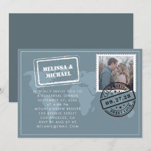 World Map Destination Wedding Rehearsal Dinner Invitation