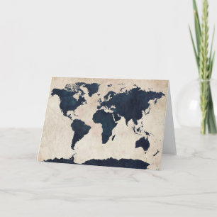 World Map Distressed Navy Card