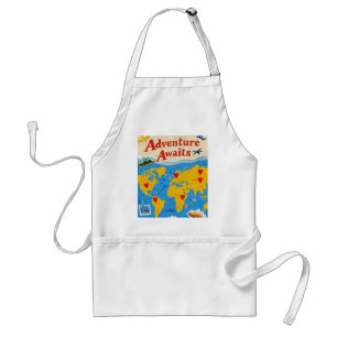 World map dotted with heart pins and landmarks standard apron