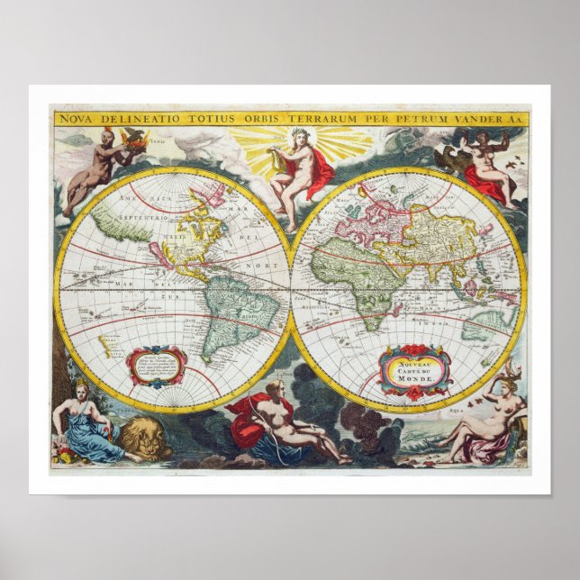 World Map, early 18th century (coloured engraving) Poster (Front)