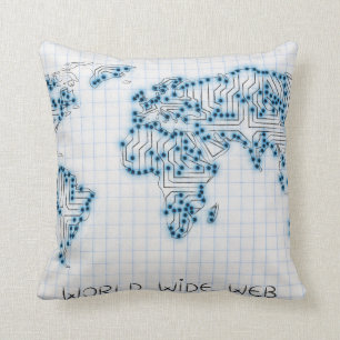 World Map Electronic Microchip Circuits Cushion