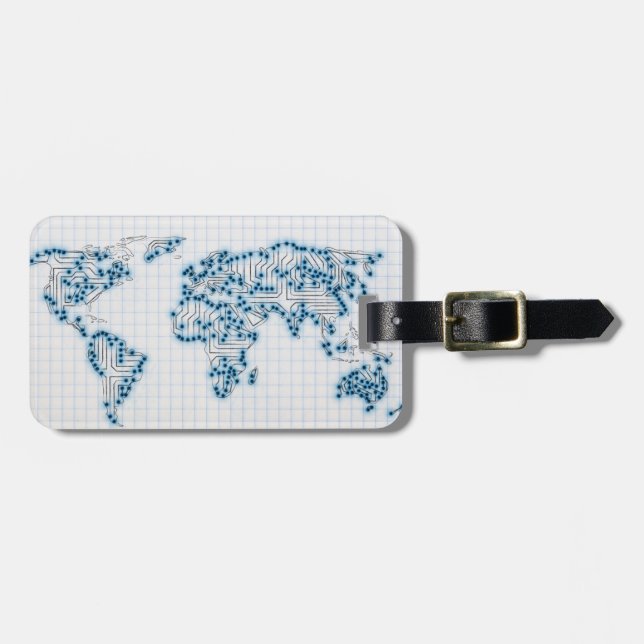 World Map | Electronic Microchip Circuits Luggage Tag (Front Horizontal)