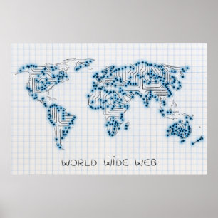 World Map Electronic Microchip Circuits Poster