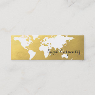 World map   faux gold   elegant mini business card