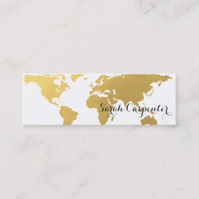 World map | faux gold | elegant mini business card (Front)
