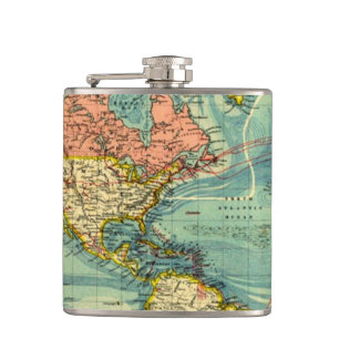 World Map Featuring United States Hip Flask