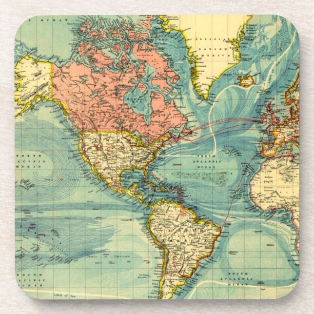 World Map Featuring United States Maps Geography Coaster (Front)
